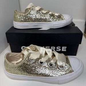 Converse Kids Gold Glitter Low-Top Sneakers with Satin Laces